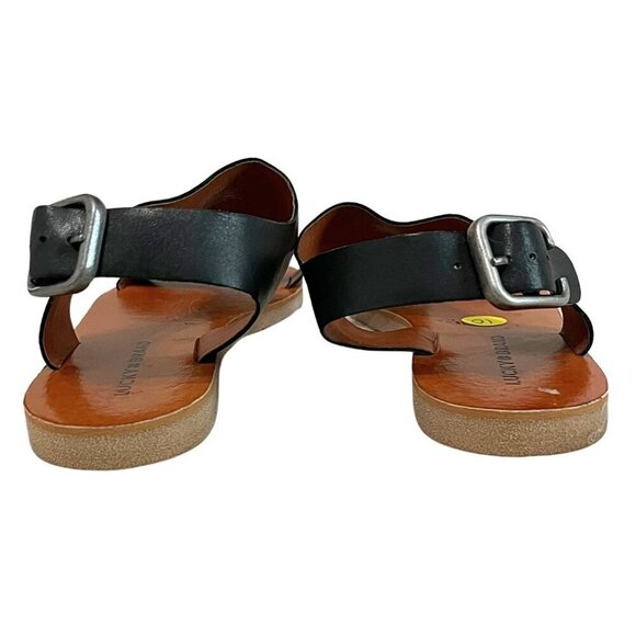 NWOT LUCKY BRAND DEVYN BLACK LEATHER T-STRAP SANDALS - 10 - Picture 3 of 9